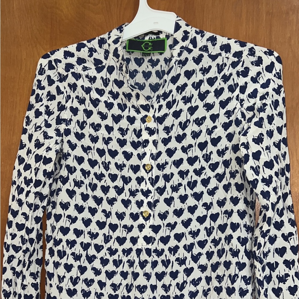 C Wonder Blue Hearts Buttoned Top XXS